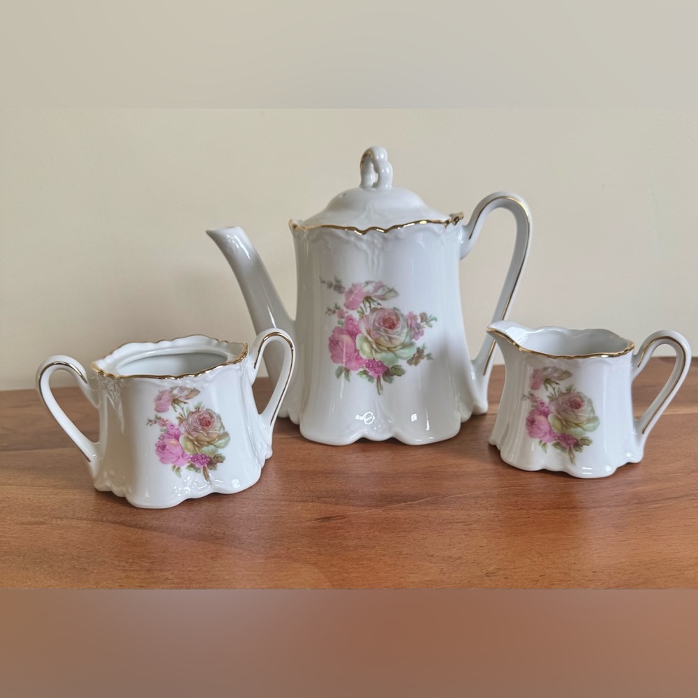 Elegant Floral Tea Set with Gold Trim